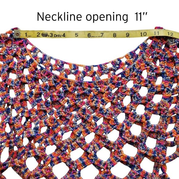 Crocheted Multicolor Chain Mail Open Weave Gold Metallic Threads Tunic Top S - Picture 13 of 14